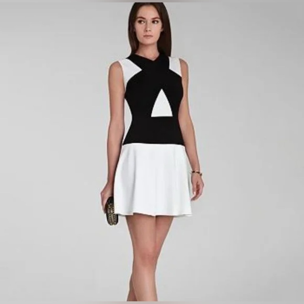BCBGMaxAzria Black and White Cut Out Tie Front Mini Dress